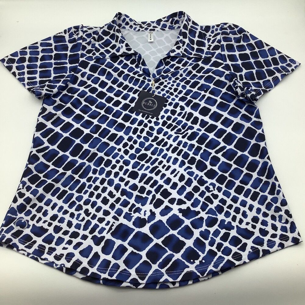 The Bubble Womens Birdie Polo Golf Tennis‎ Top Blue Size Medium NWT
